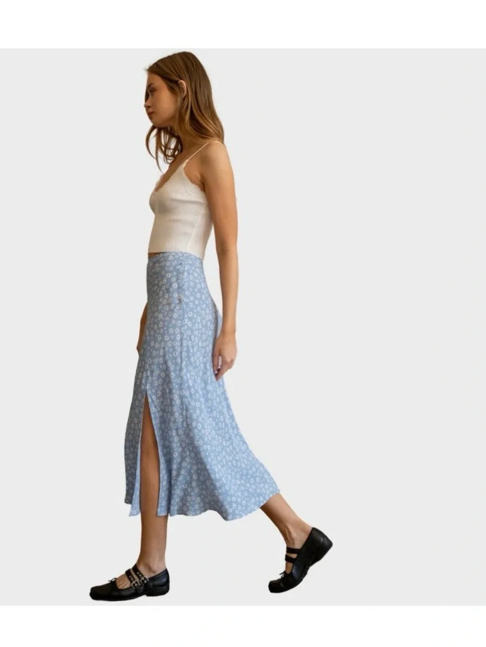 August Sky Blue Daisy Print Midi Skirt - Picture 6 of 6